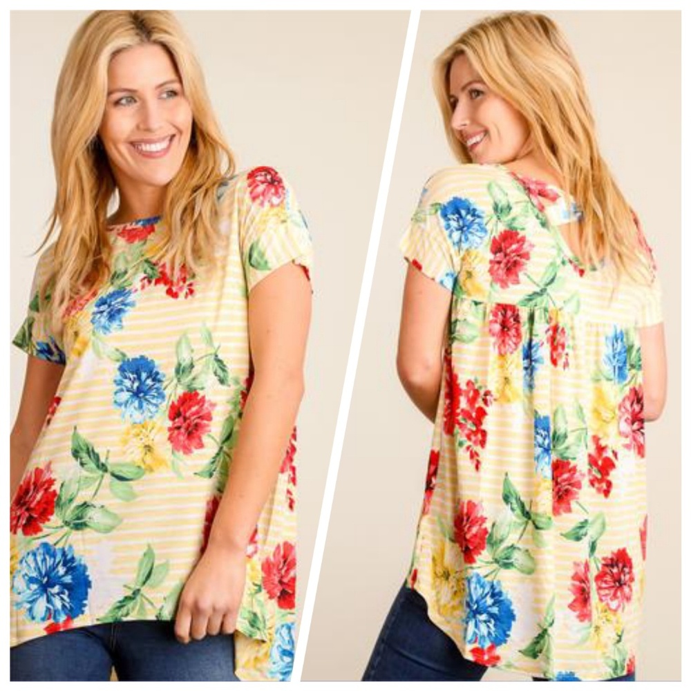 Yellow Floral Cross Back Tee